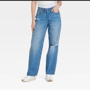 Women's Mid-Rise 90's Baggy Jeans - Universal Thread Dark Wash Sz 4s